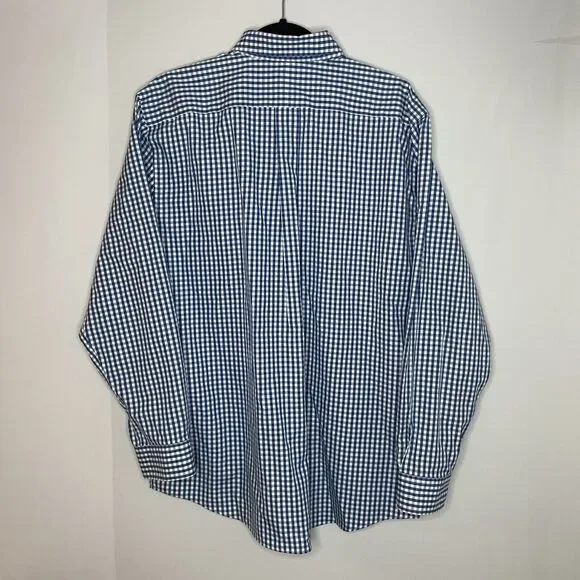 LL Bean Shirt Men 16 33 Blue Long Sleeve Gingham Check Wrinkle Free Slightly Fit - Picture 2 of 9